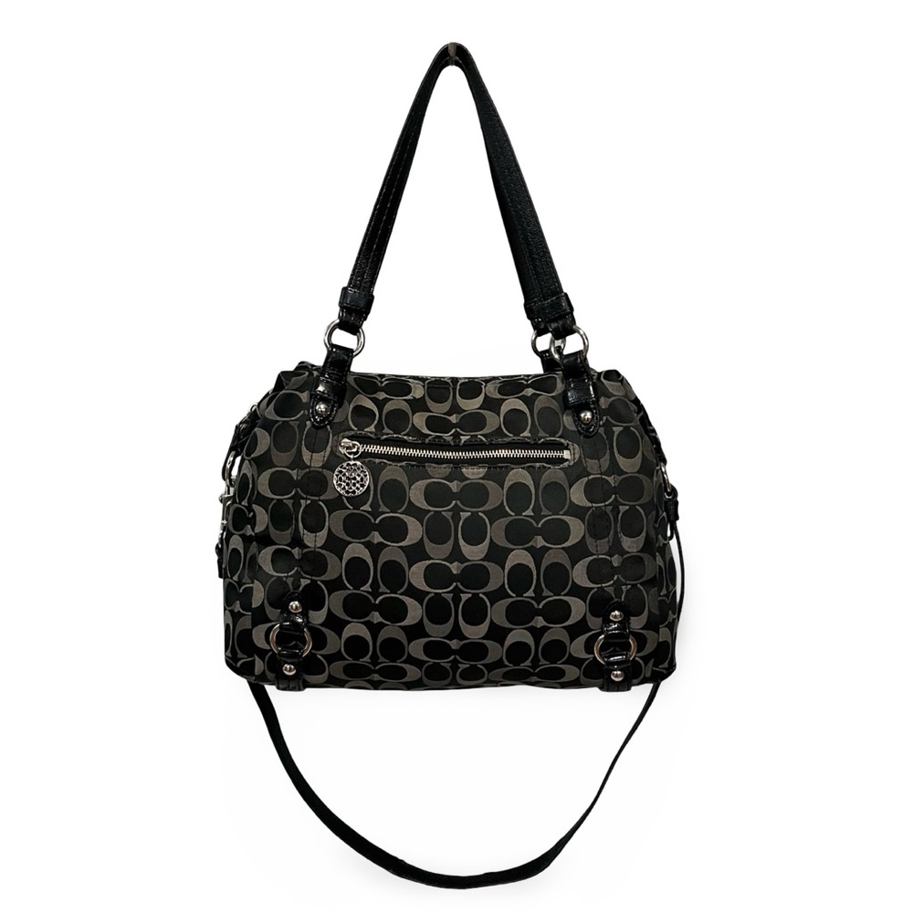 Coach Black & Gray Signature Jacquard Alexandra 2 Way Shoulder Bag